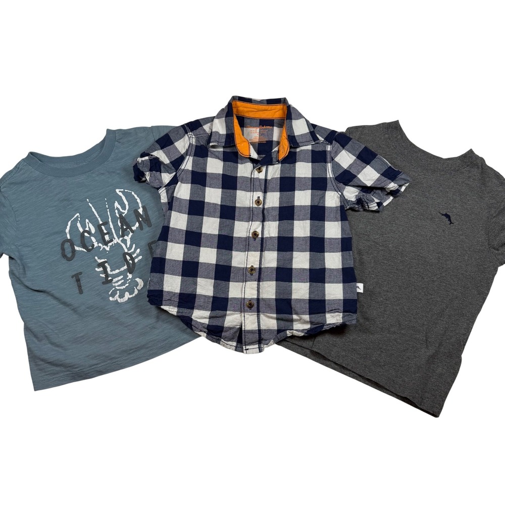 Tommy Bahama Boys 4T Shirt Lot 3pc Gingham Button Down Graphic‎ Tee T-Shirts